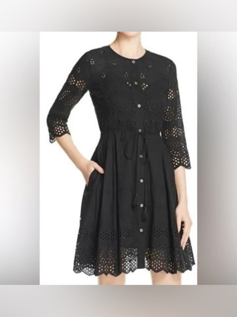 Theory Kalsingas Black Eyelet Embroidered Cotton Shirtdress size 8